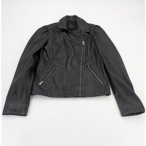 Lucky Brand Black Classic Leather Moto Jacket Womens Size XS Lambs Leather